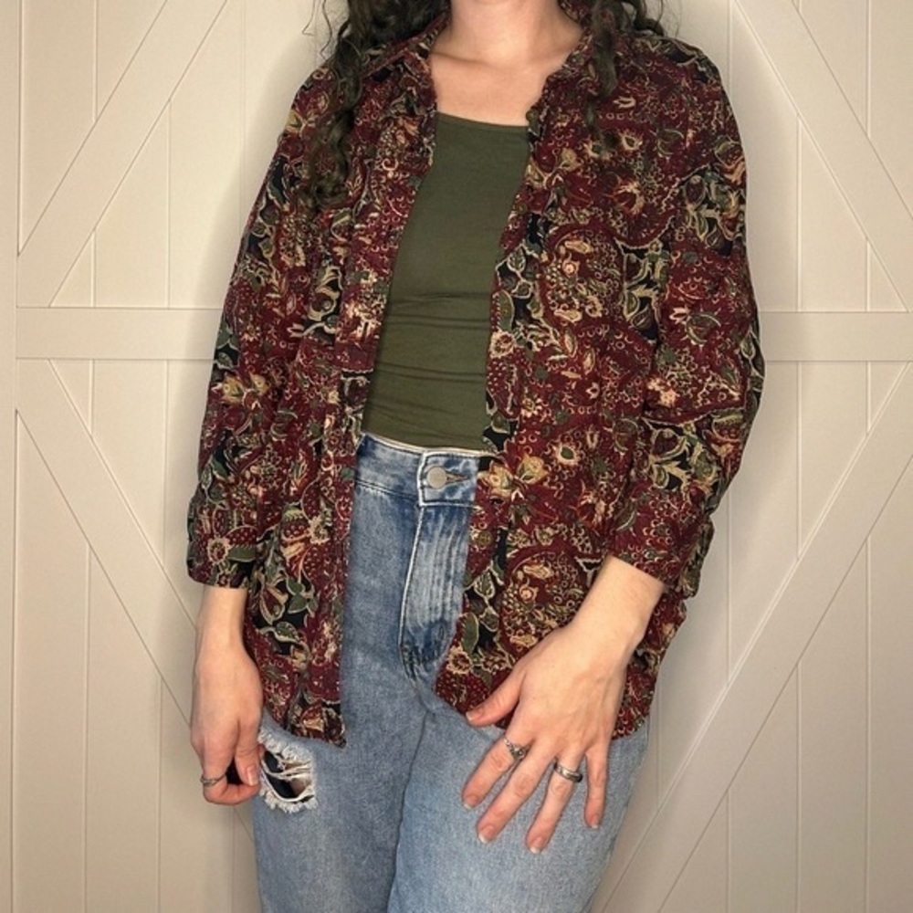 Chaps Burgundy and Green Paisley Shirt